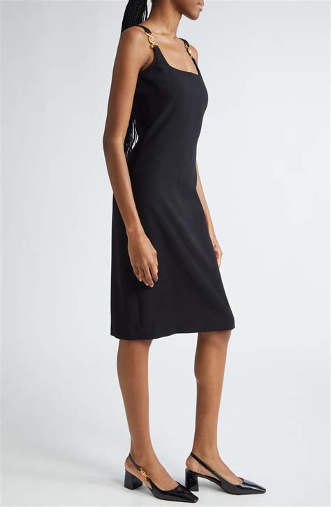 Versace Medusa Strap Detail Square Neck Sheath Dress